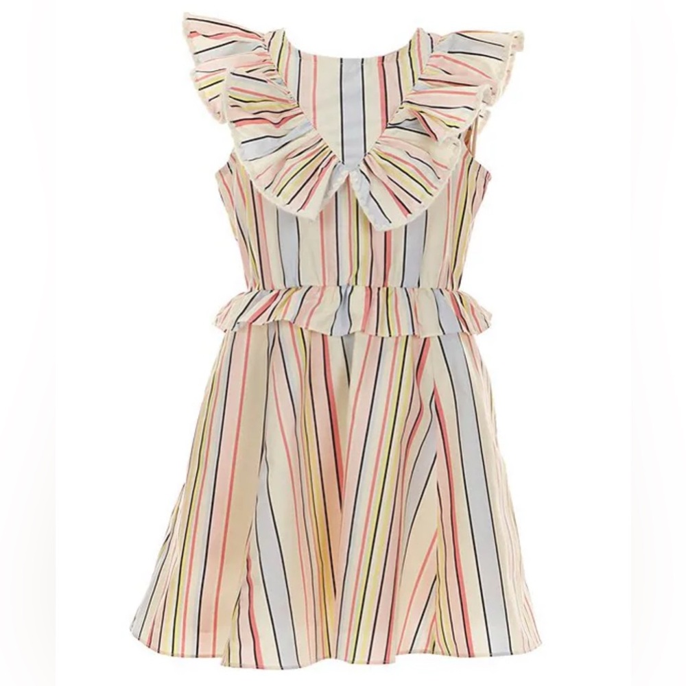 A Loves‎ A Big Girls M 8-10 Ruffle Sleeve Striped Mini Dress 100% cotton a line